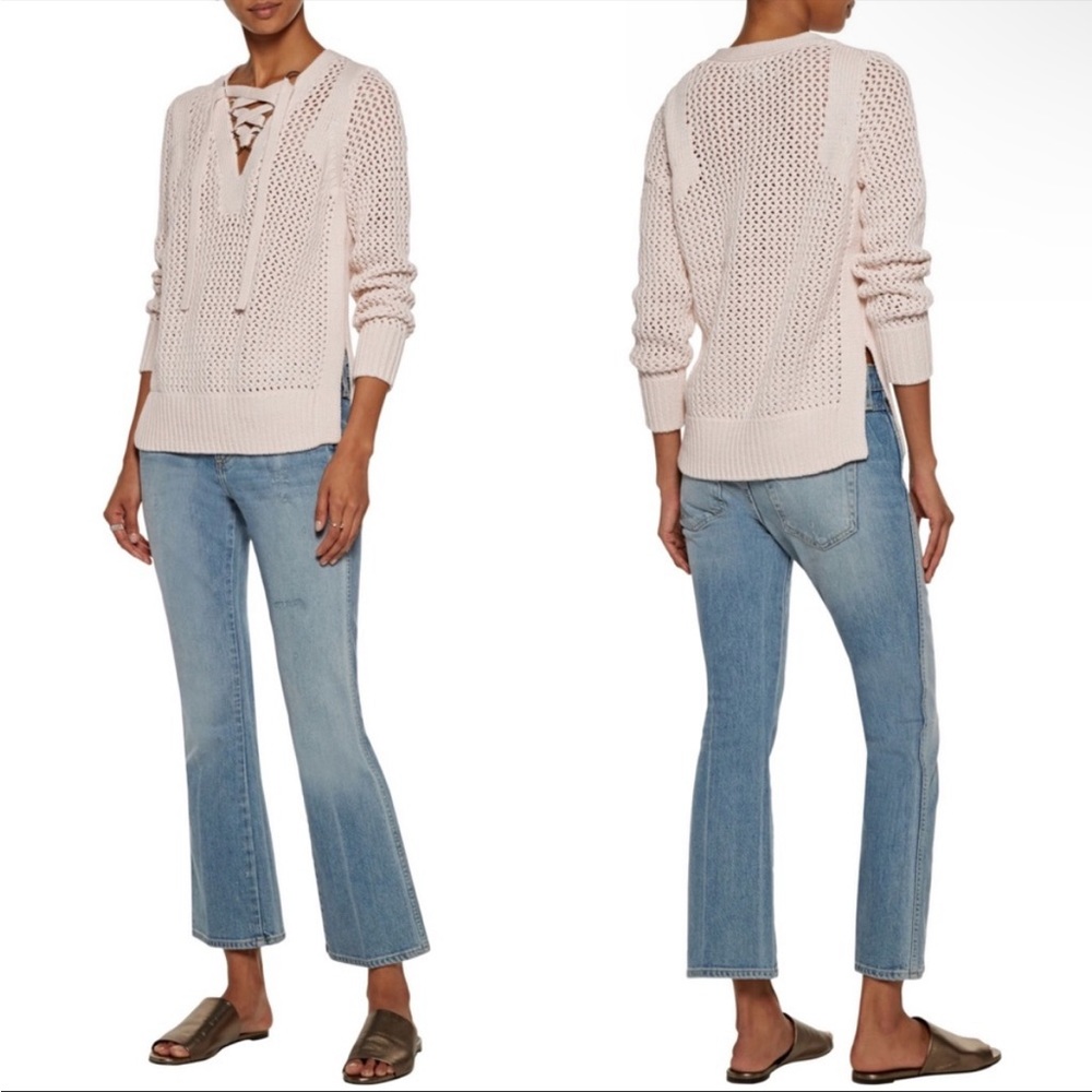 Derek Lam 10 Crosby Ivory Lace Up 100% Cotton Chunky Open Weave Knit Sweater